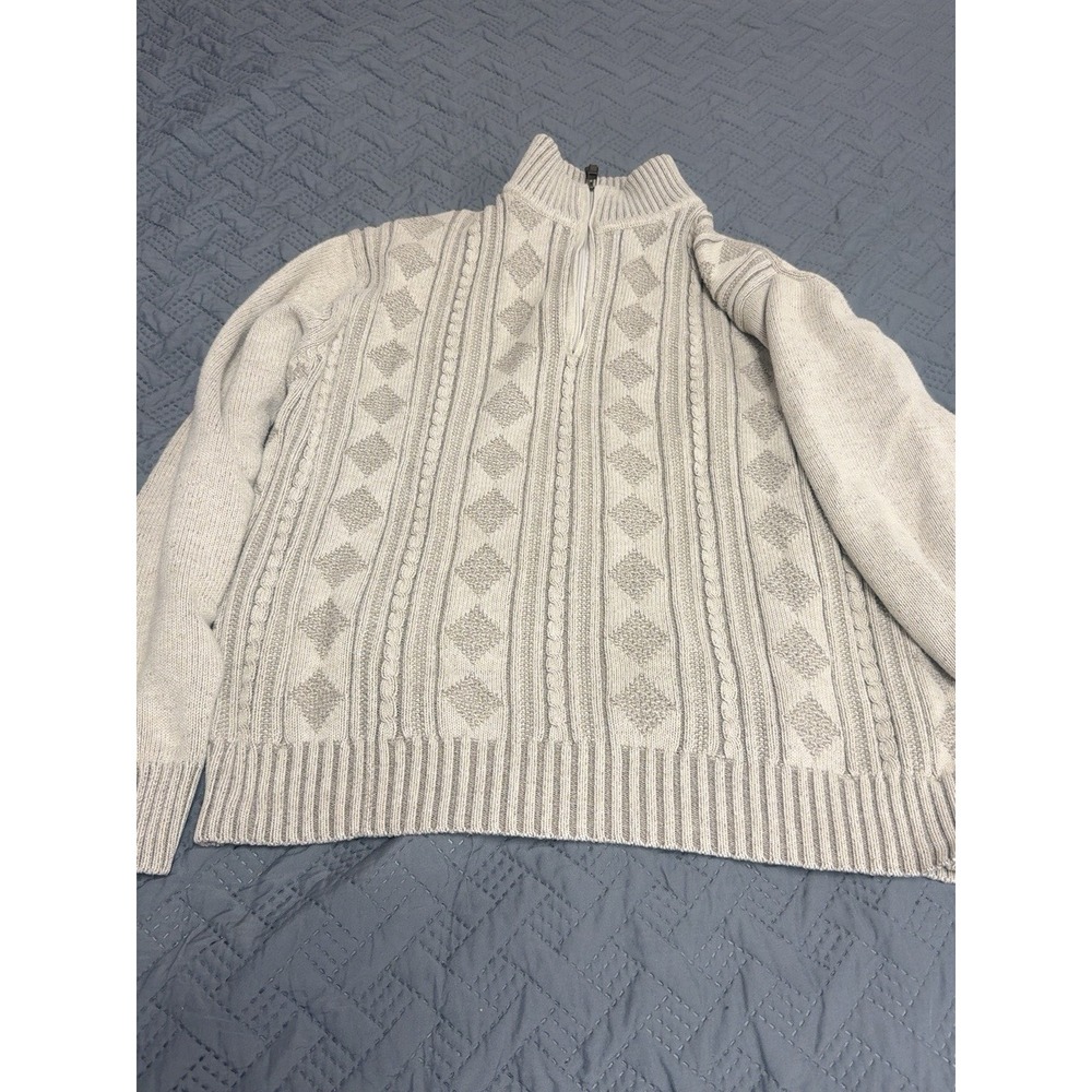 Bachrach Men's Large 1/4 Zip Cable Knit Sweater 100% Cotton Beige Pullover L